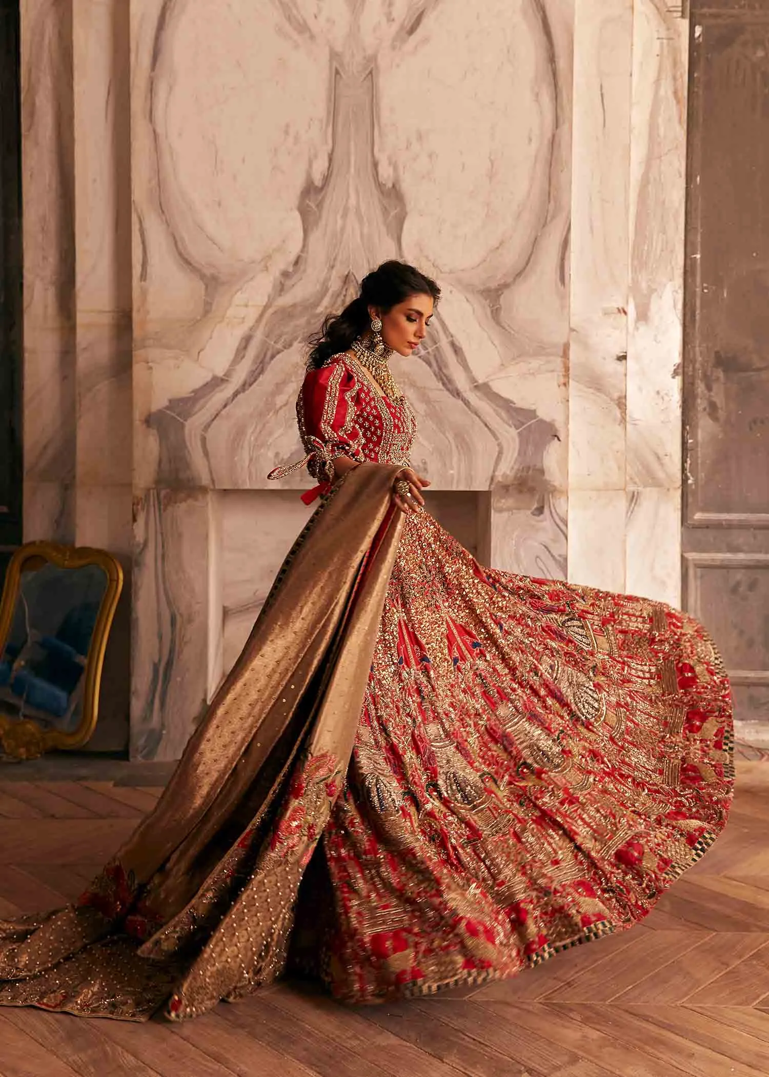 Pakistani Red Lehenga Dress for Bridal Wear