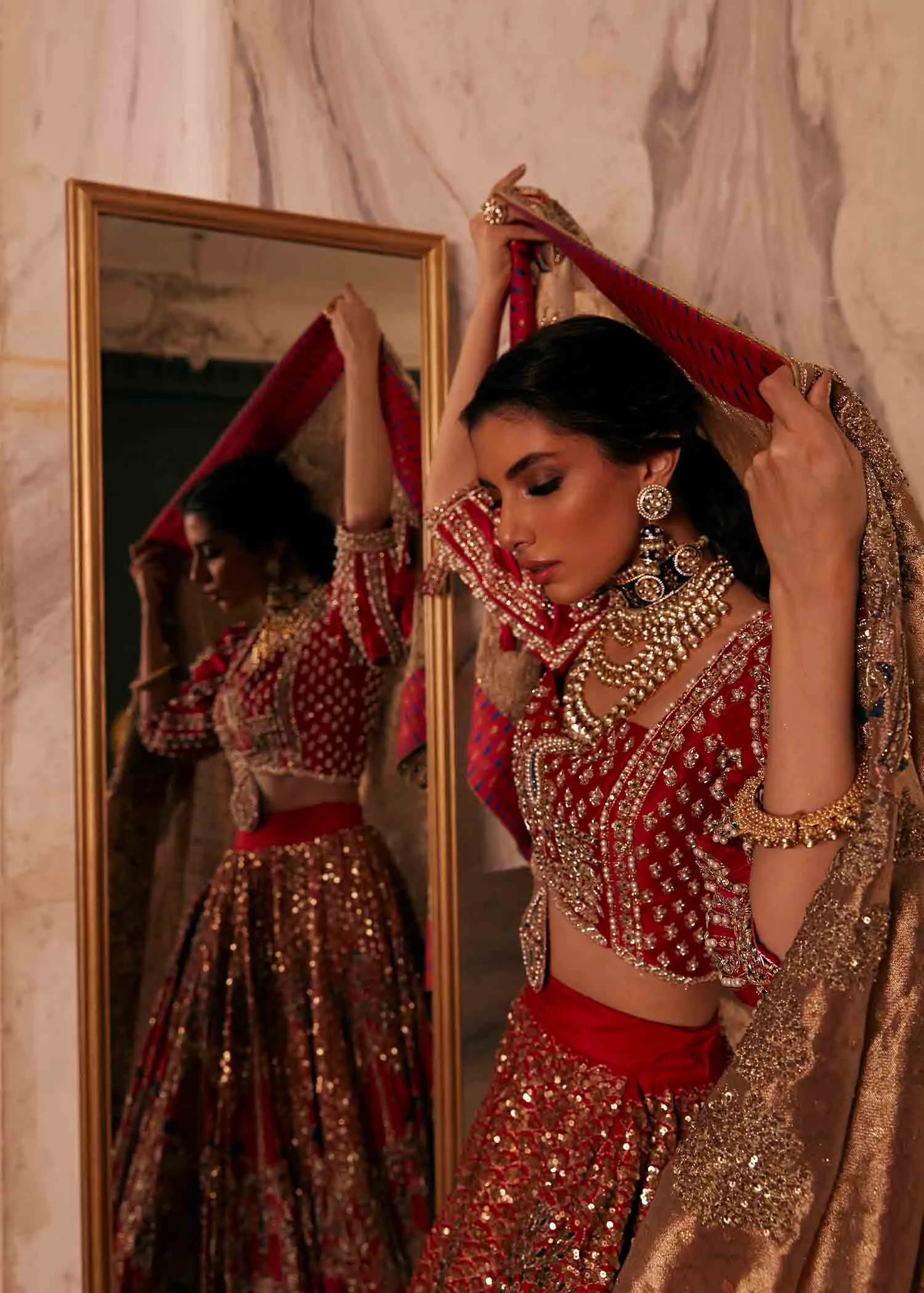 Pakistani Red Lehenga Dress for Bridal Wear