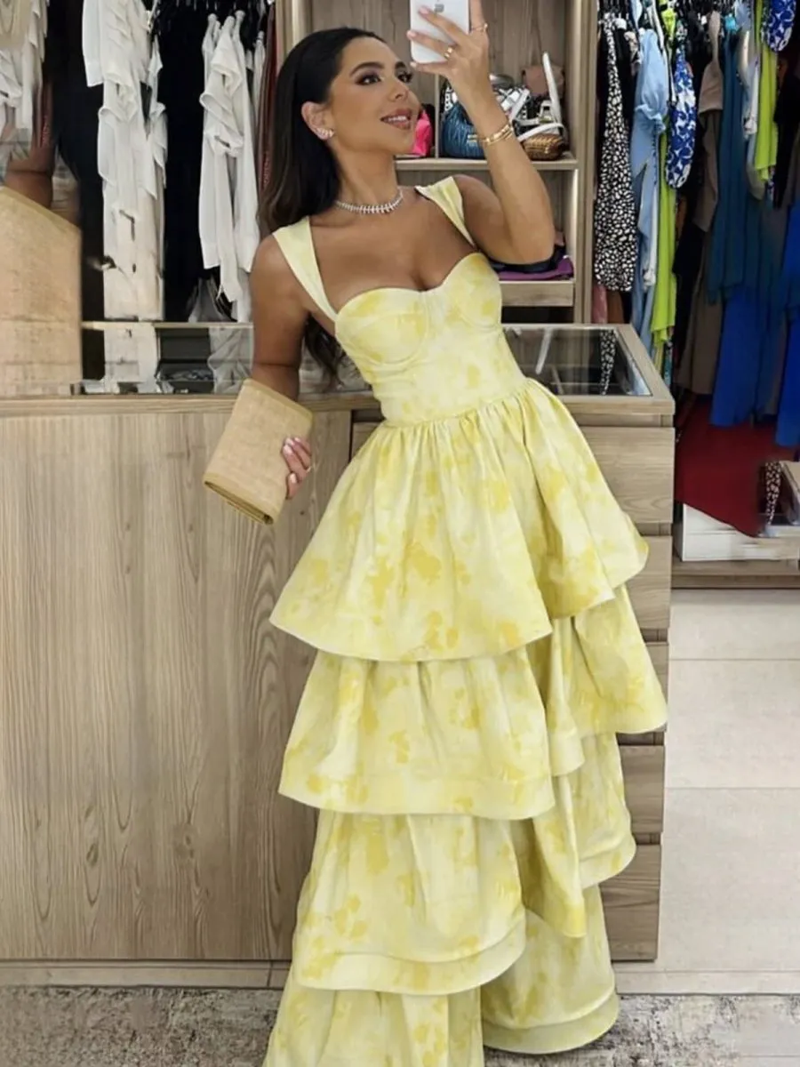 Pastel Ruffle Tie A-line Long Party Prom Dresses