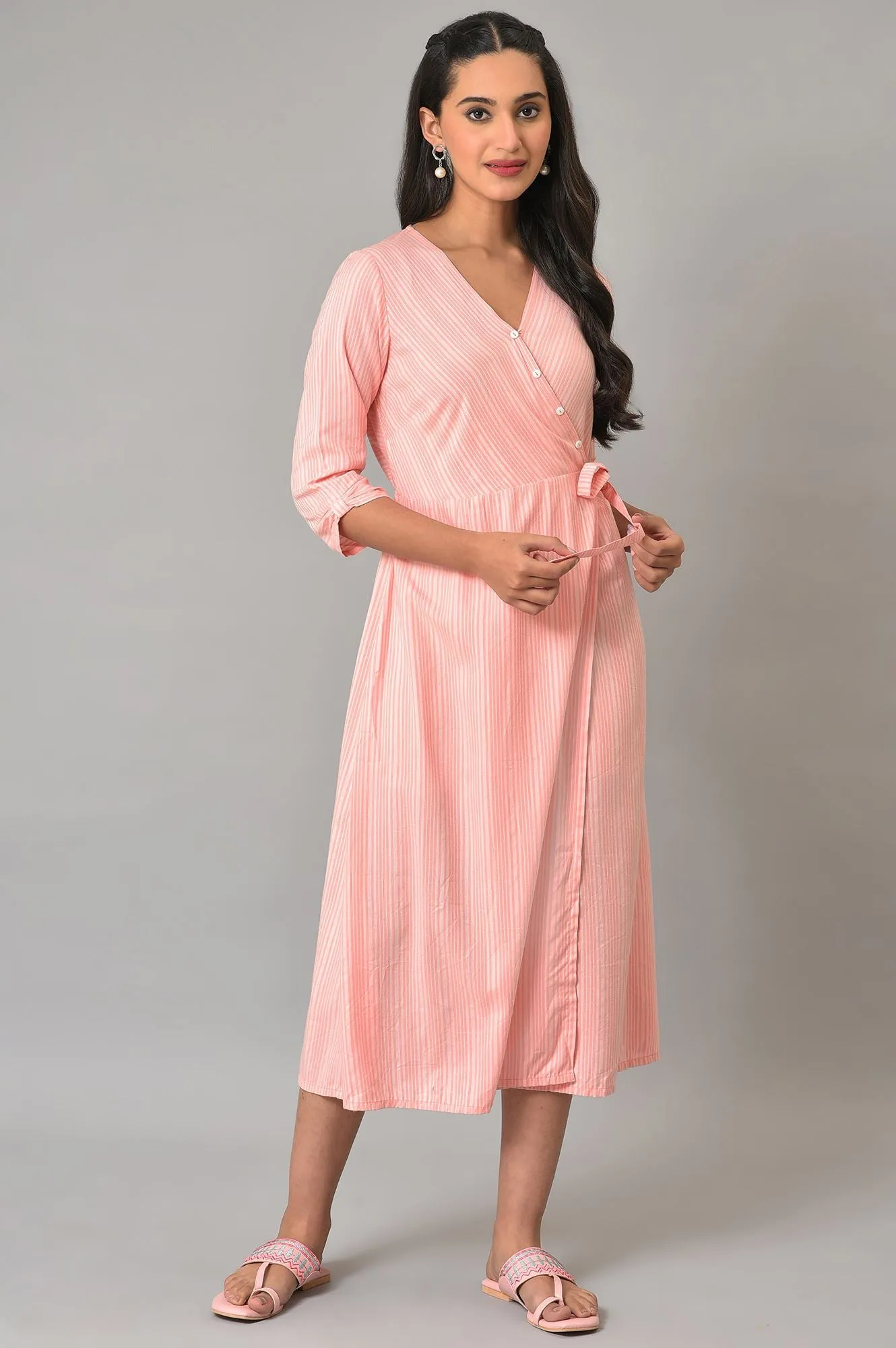Peach A-Line Printed Summer Dress