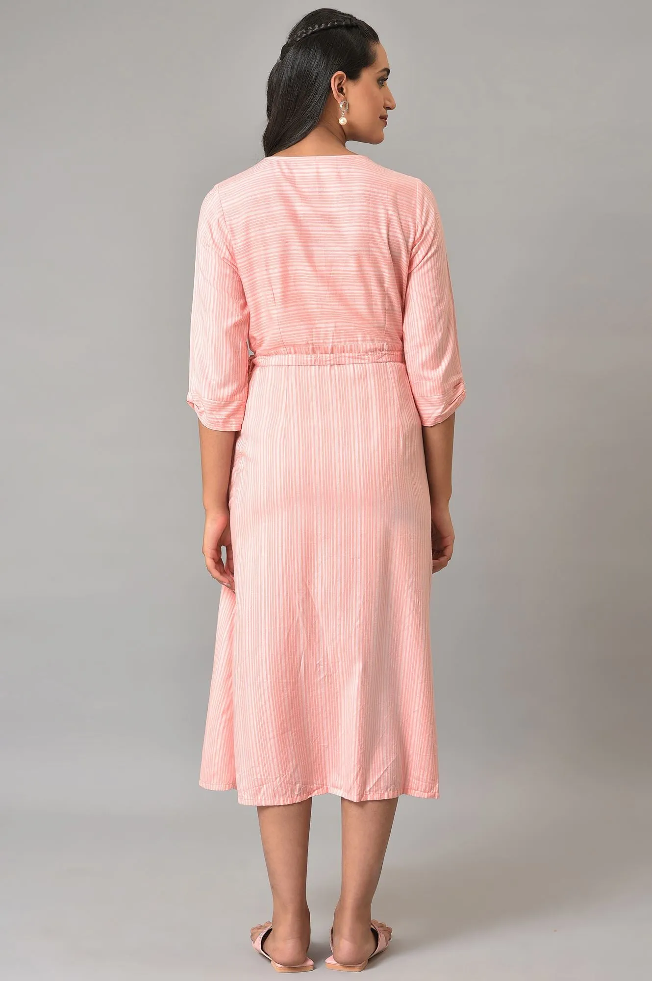 Peach A-Line Printed Summer Dress