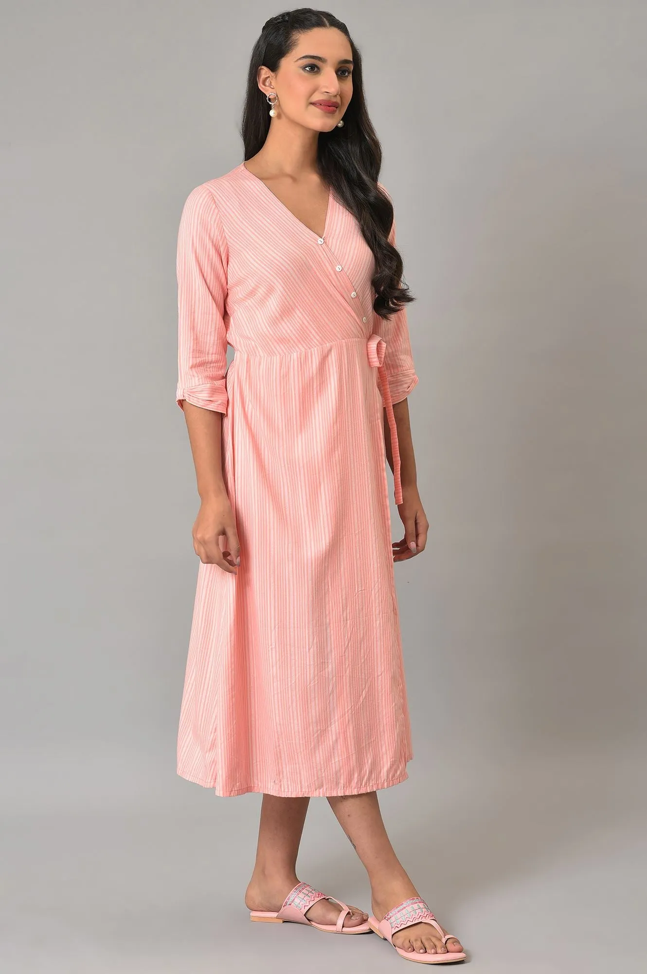 Peach A-Line Printed Summer Dress