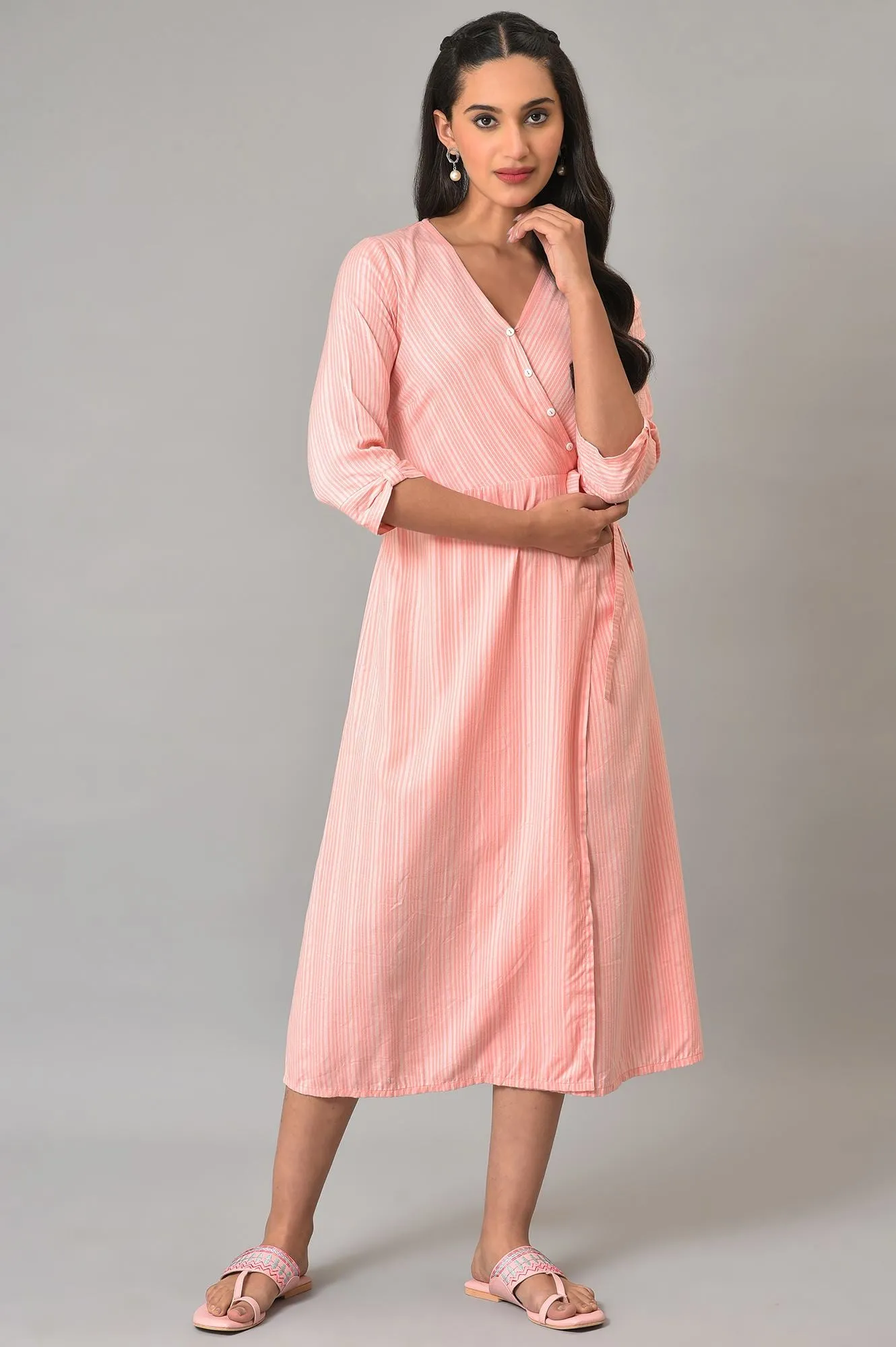 Peach A-Line Printed Summer Dress