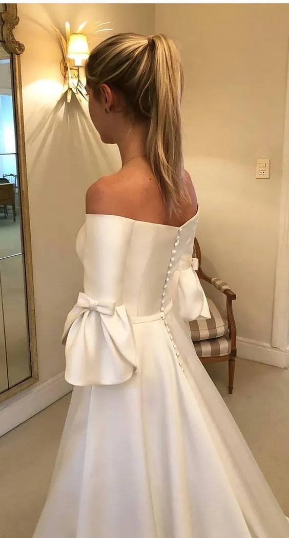 Petal Sleeve Satin Wedding Dresses Off-the-shoulder vestido de novia