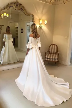 Petal Sleeve Satin Wedding Dresses Off-the-shoulder vestido de novia