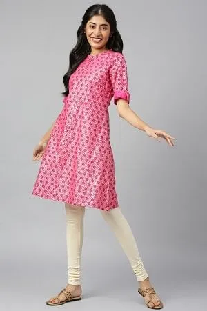 Pink Cotton A-Line Dress
