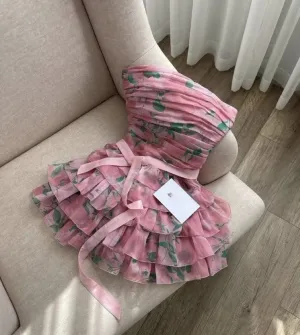 Pink Strapless A-Line Chiffon Short Party Dresses Homecoming Dresses, D1124
