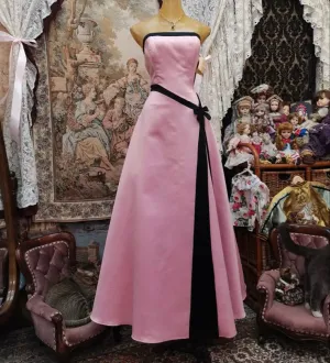 Pink Strapless A-Line Satin Vintage Long Formal Evening Party Dresses, D1058