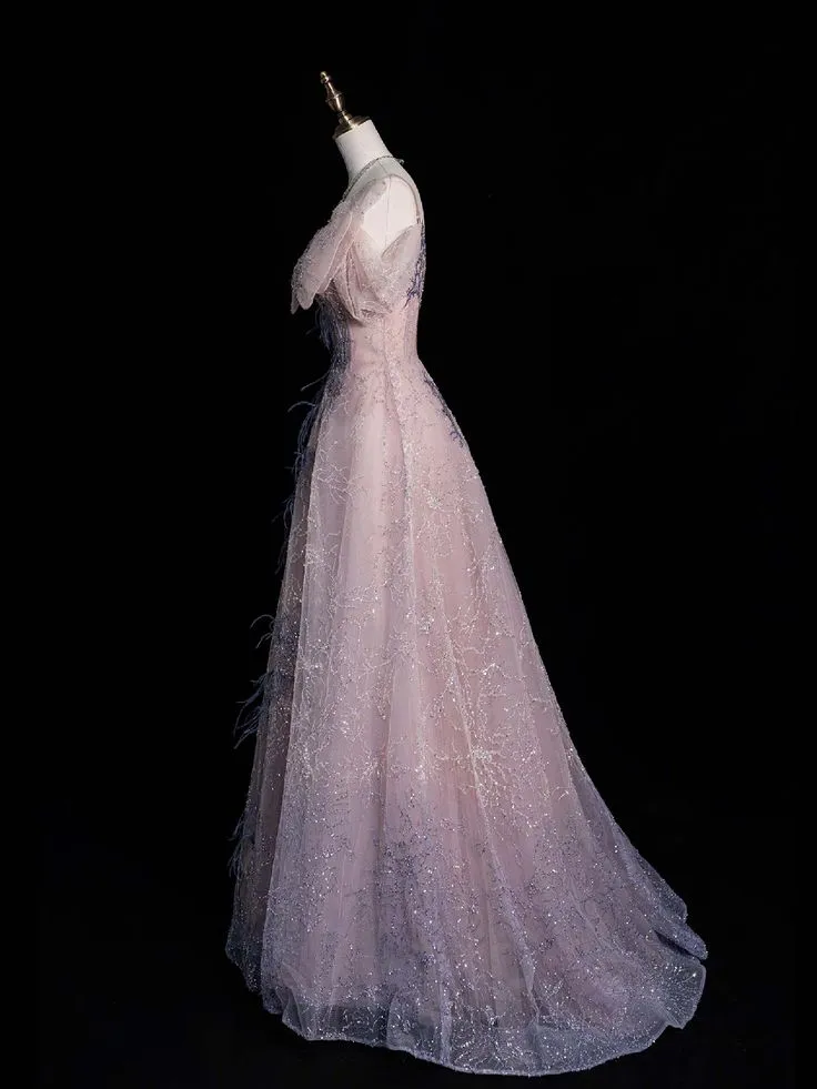 Pink Straps Off Shoulder A-Line Long Formal Prom Dress, MD7952