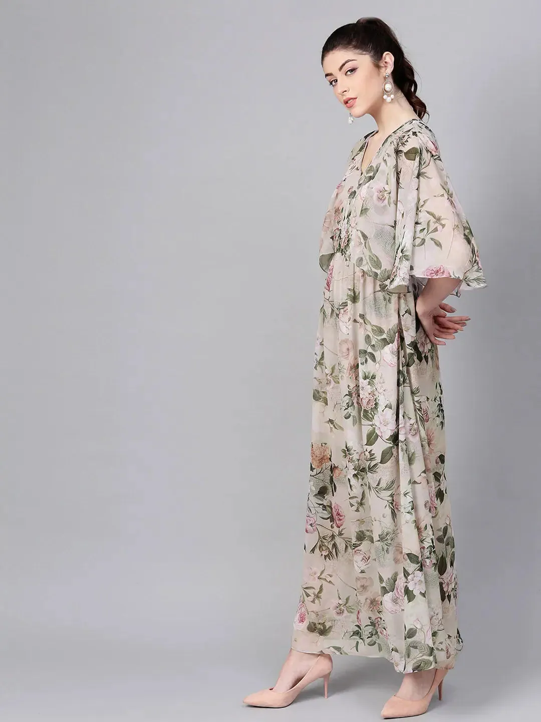 Pista Green Floral Cape Maxi