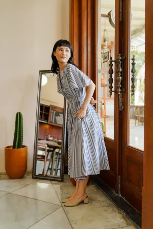 PLIEE DRESS IN BLUE VELVET