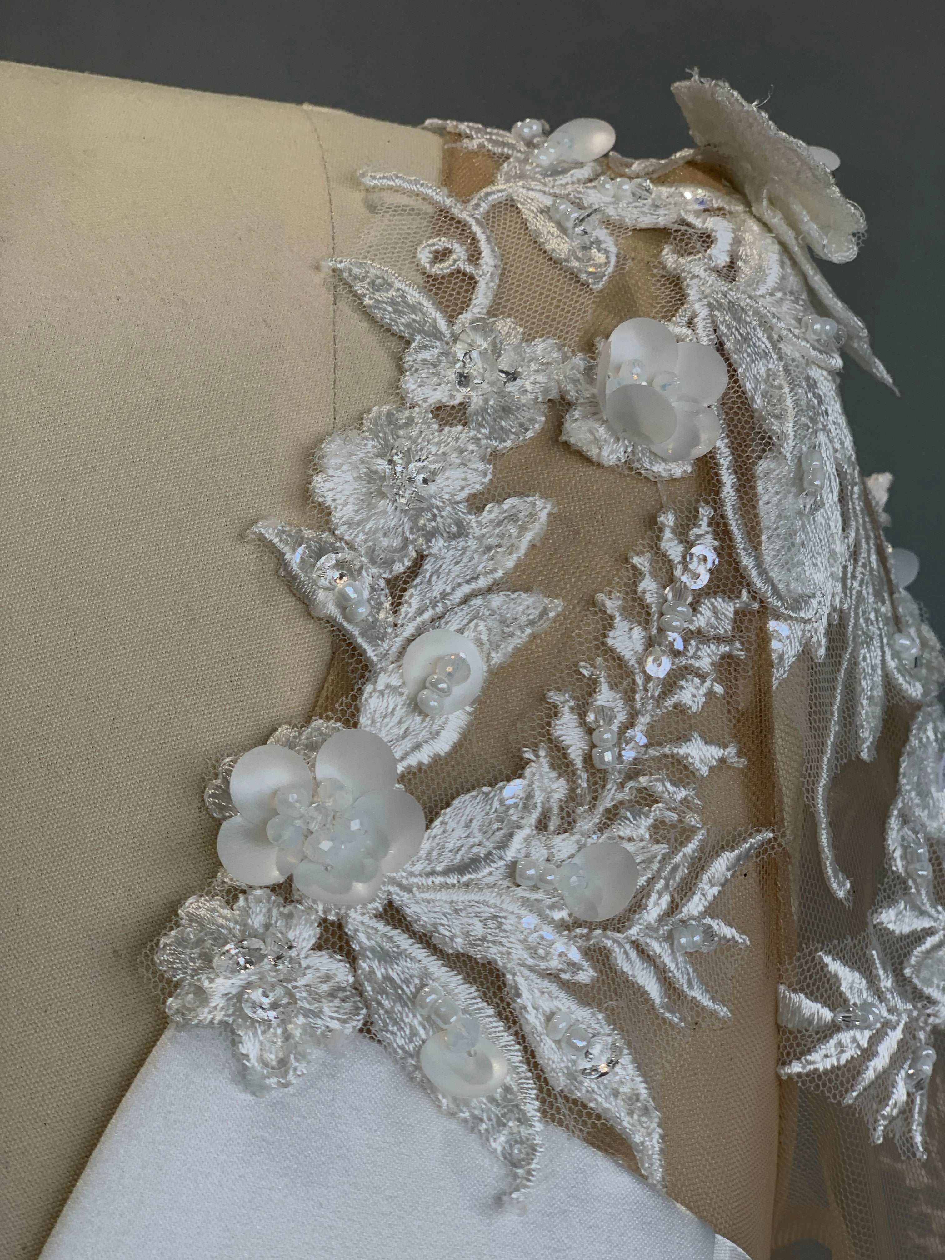 Plunge Neckline 3D Floral Lace Satin Full A-line Wedding Dress | Taylor