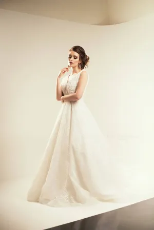 Plunge Neckline Beaded Bodice Full A-Line Wedding Dress | Anastasia