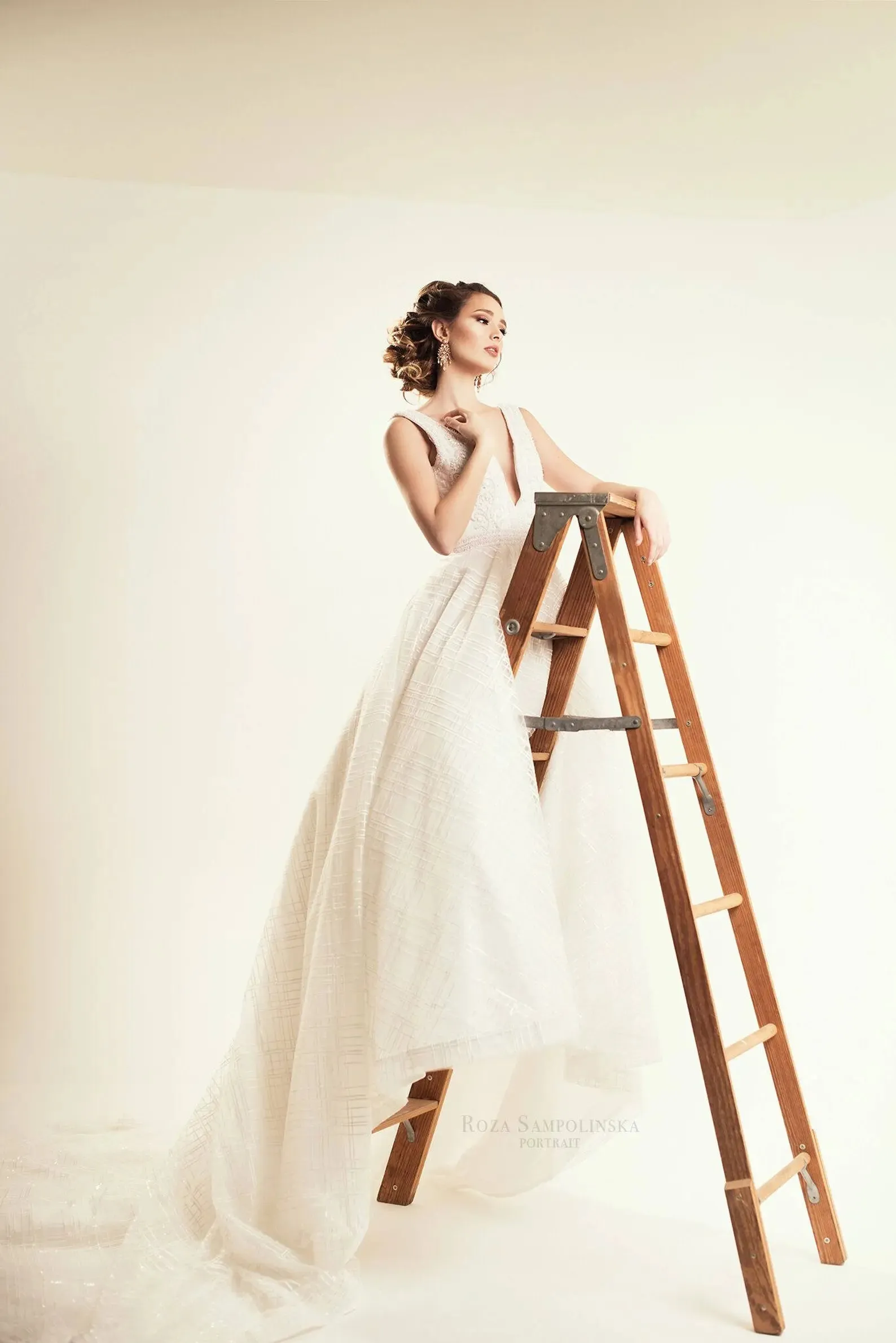 Plunge Neckline Beaded Bodice Full A-Line Wedding Dress | Anastasia