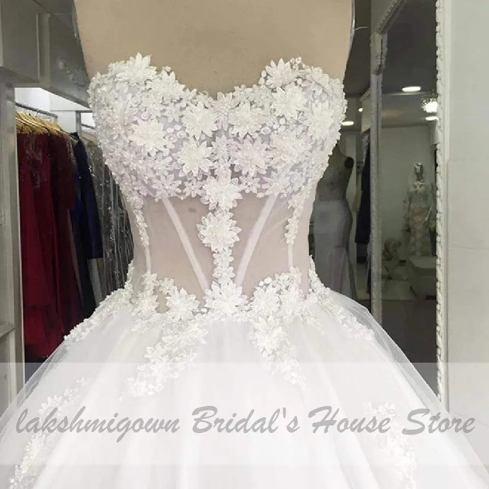 Plus Size Floral Corset Lace Up Wedding Gowns Off Shoulder