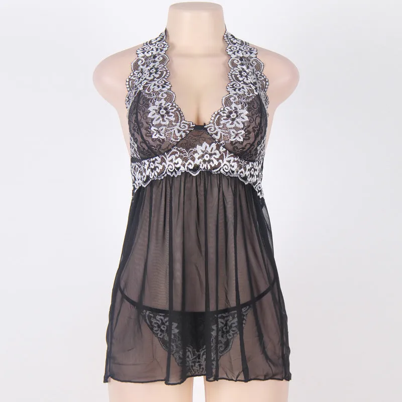 Plus Size Lace & Sheer Mini Dress