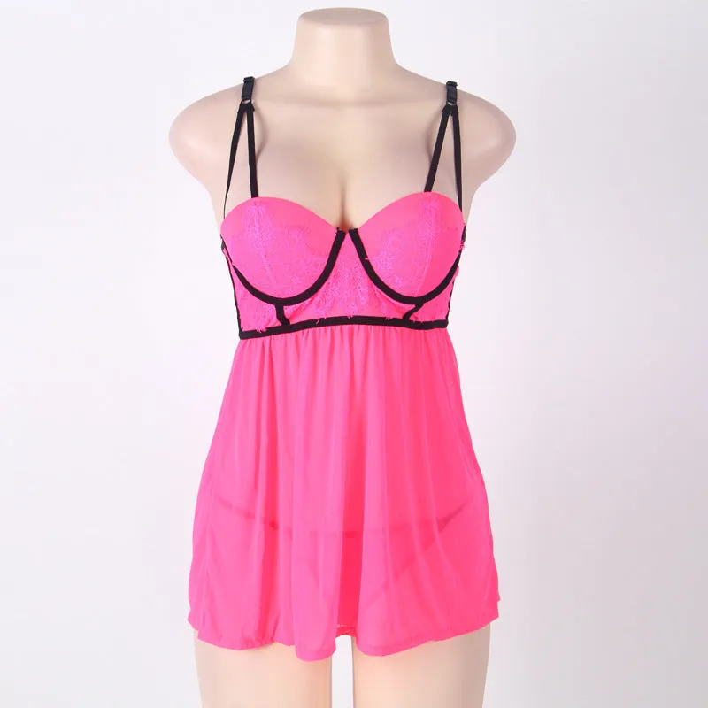 Plus Size Strappy Lacy Babydoll Mini Dress