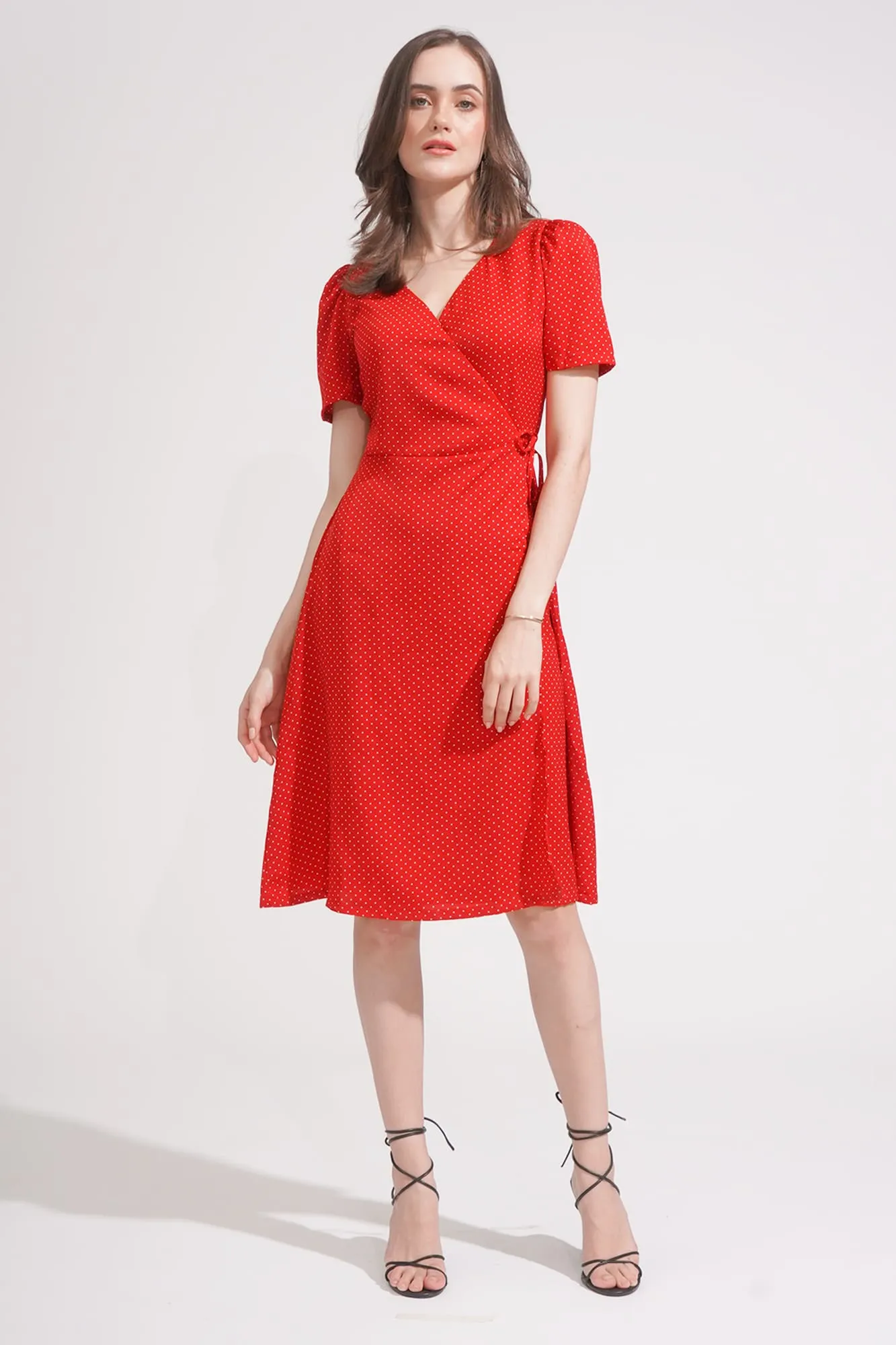 Polka Dot V-Neck Fit And Flare Dress