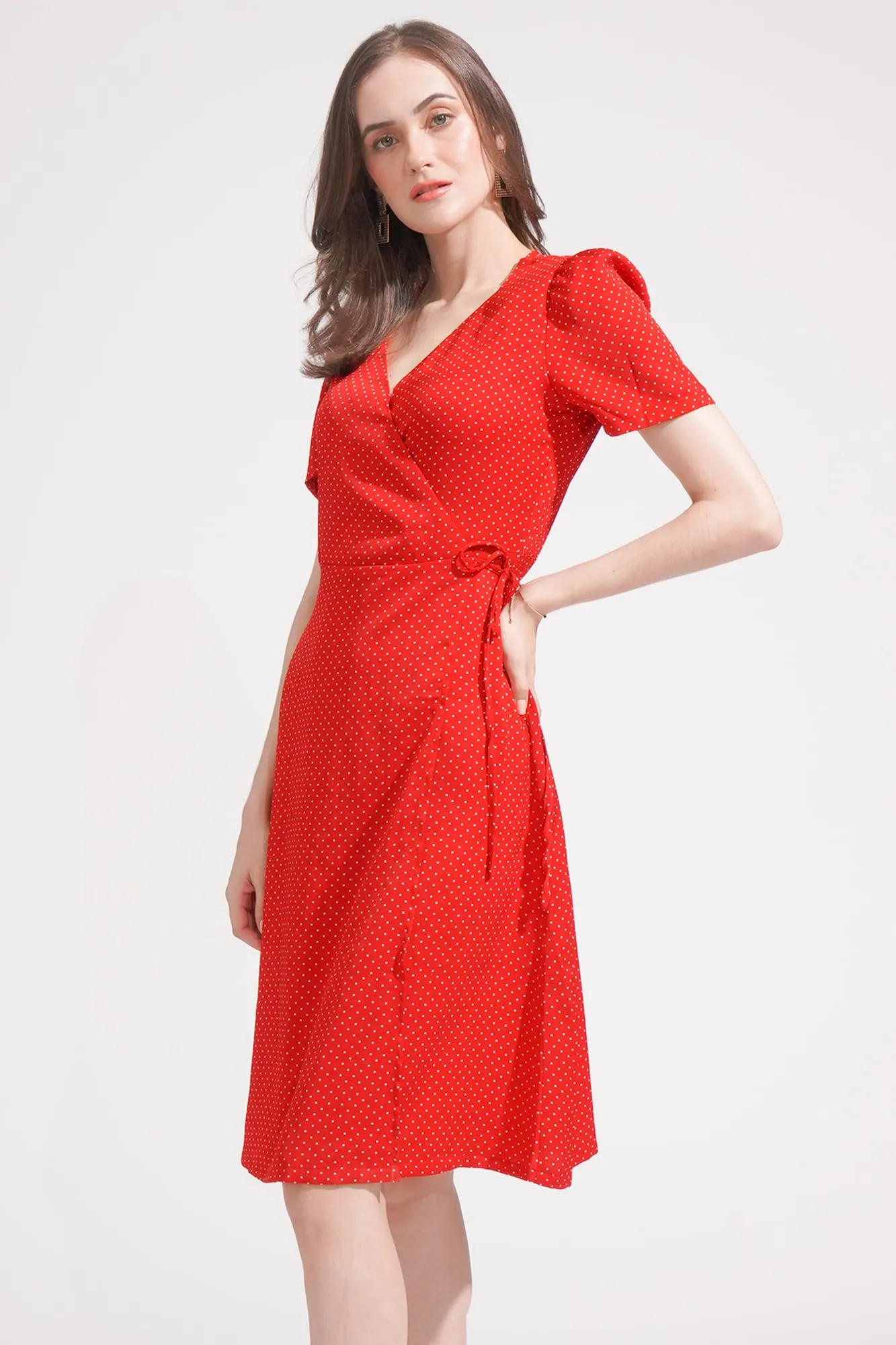 Polka Dot V-Neck Fit And Flare Dress