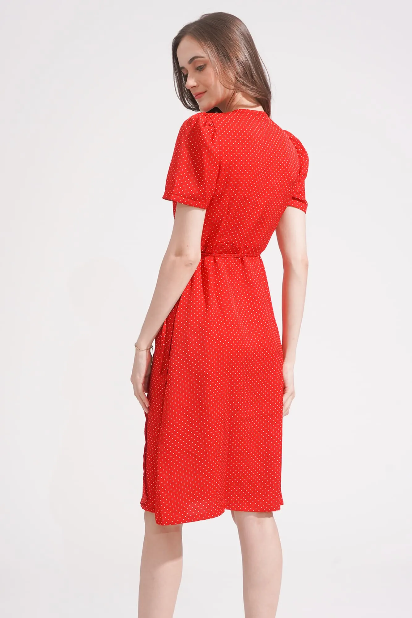 Polka Dot V-Neck Fit And Flare Dress