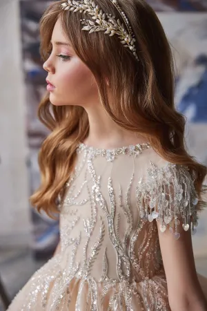 Princess Flower Girl Dress in Beige Color