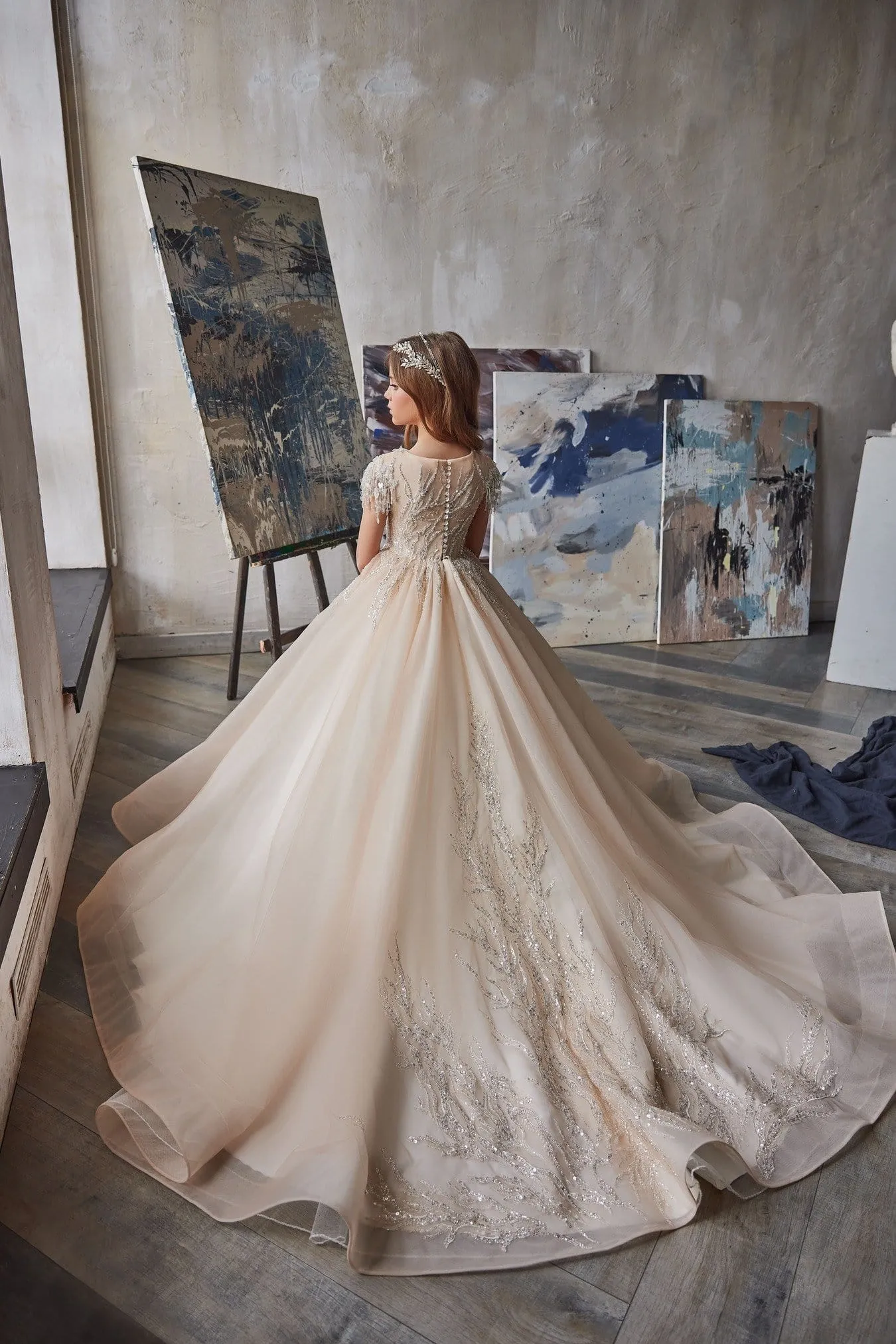 Princess Flower Girl Dress in Beige Color