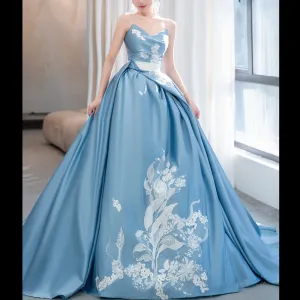 Princess Style Satin Wedding Dresses Strapless Bridal Gowns