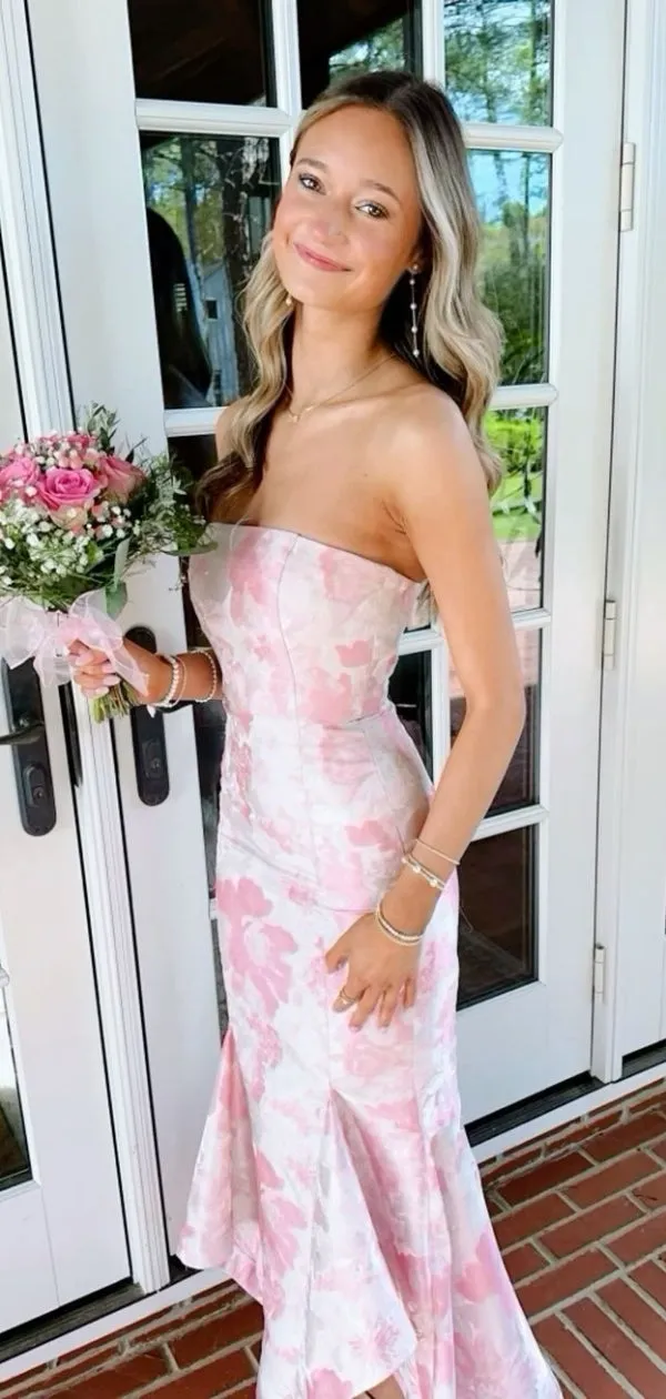Printed Sweetheart Sleeveless Mermaid Satin Long Evening Prom Dresses Online, OLP791