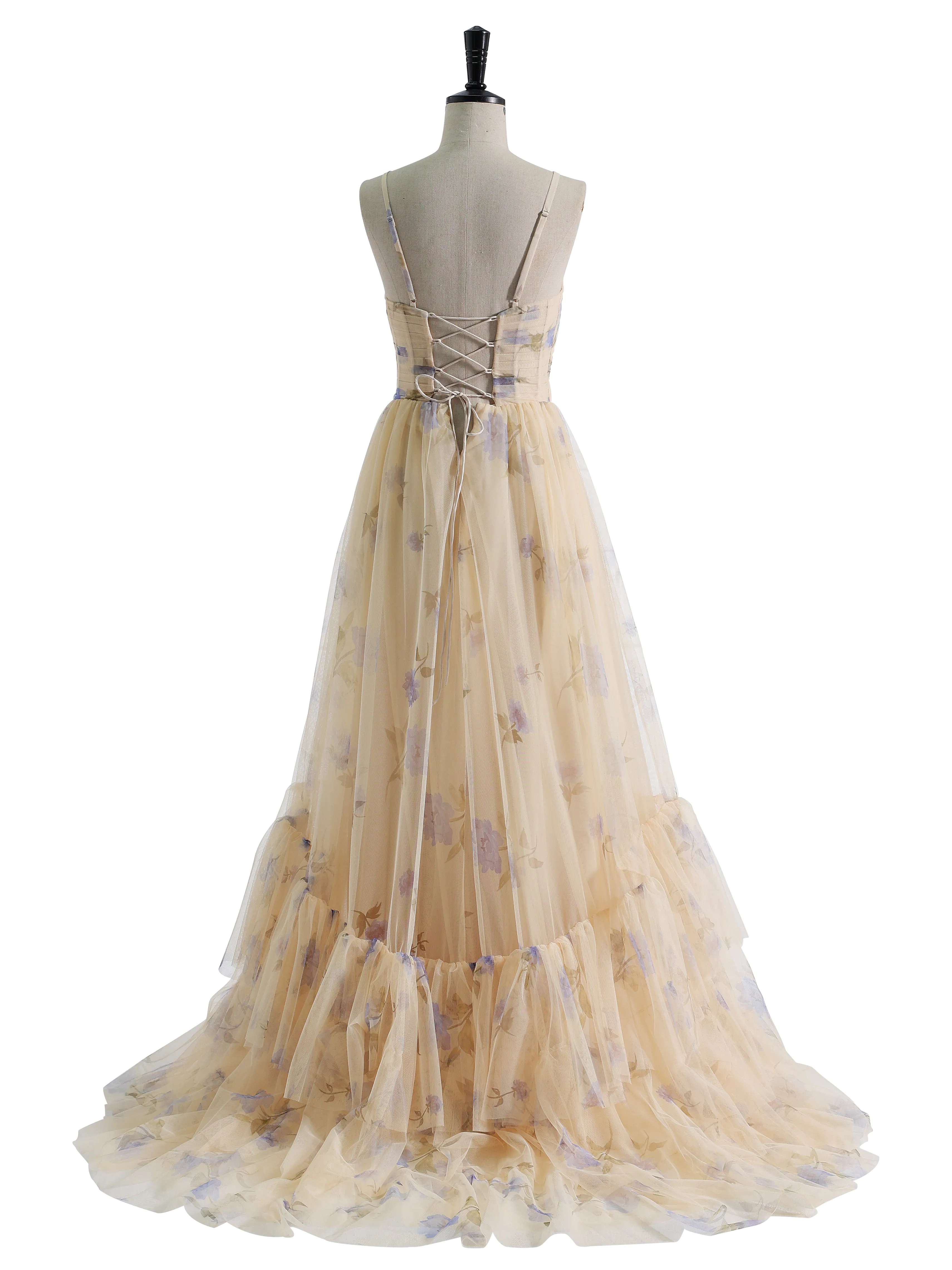 Printed Tulle A-Line Tiered Party Dress Photo Shoots Gowns YE2537