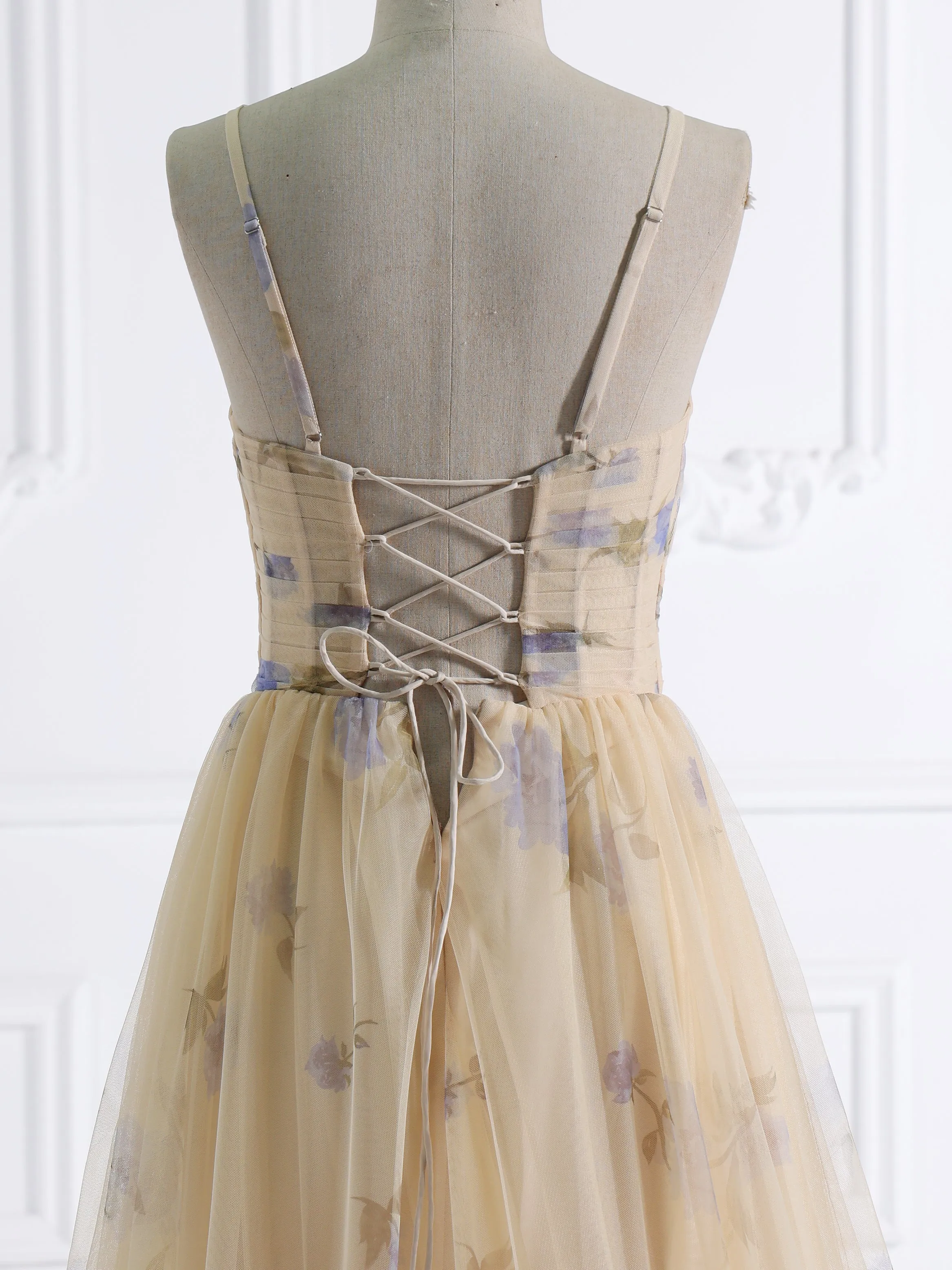 Printed Tulle A-Line Tiered Party Dress Photo Shoots Gowns YE2537