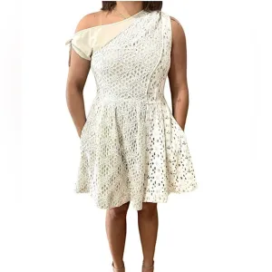 RACHEL ROY Lace Cream White Off Shoulder Mini Dress Romantic Demure SZ 12  EUC