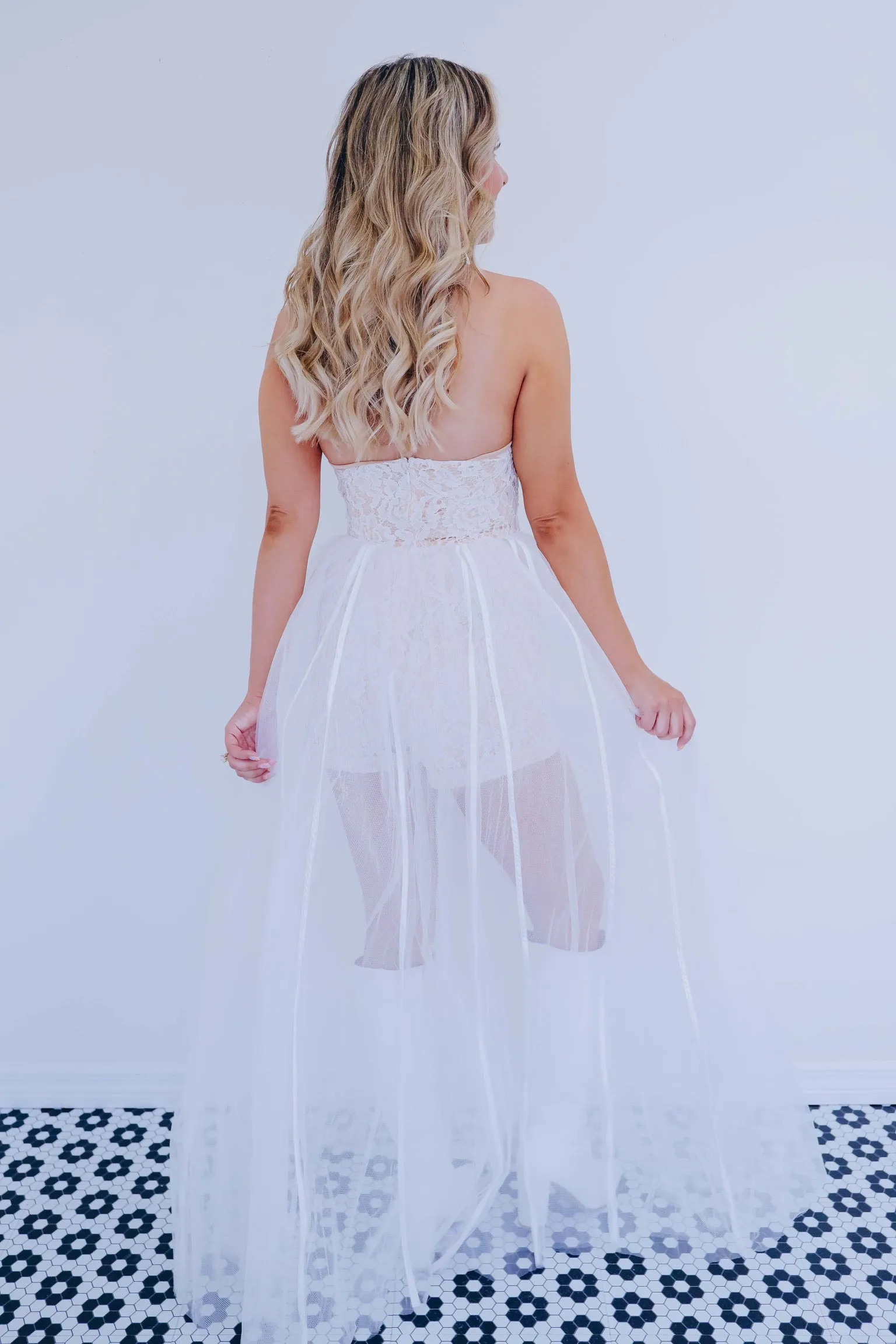 Radiantly Romantic Feather Trim Tulle Romper