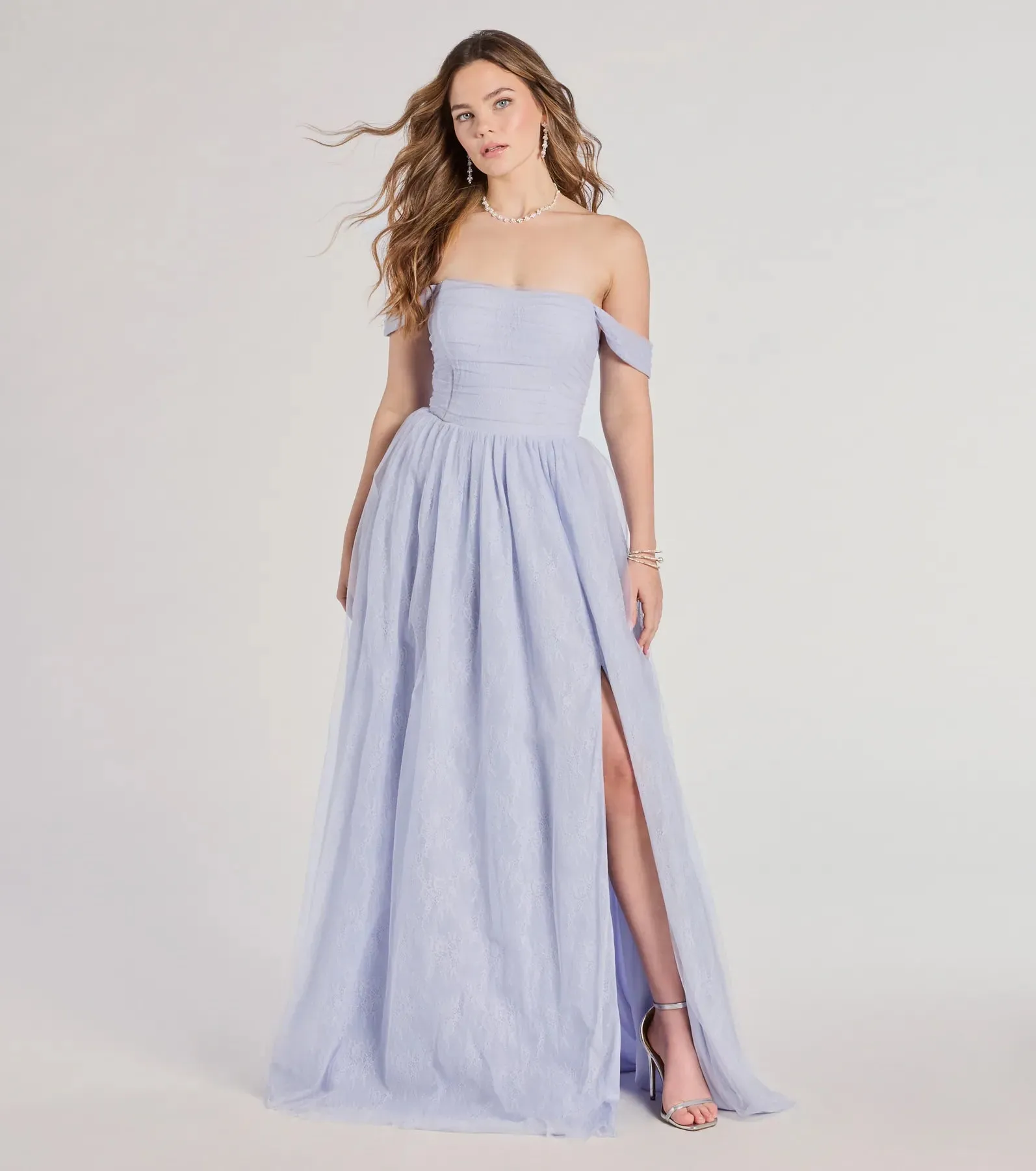 Raelynn Off-The-Shoulder A-Line Lace Ball Gown