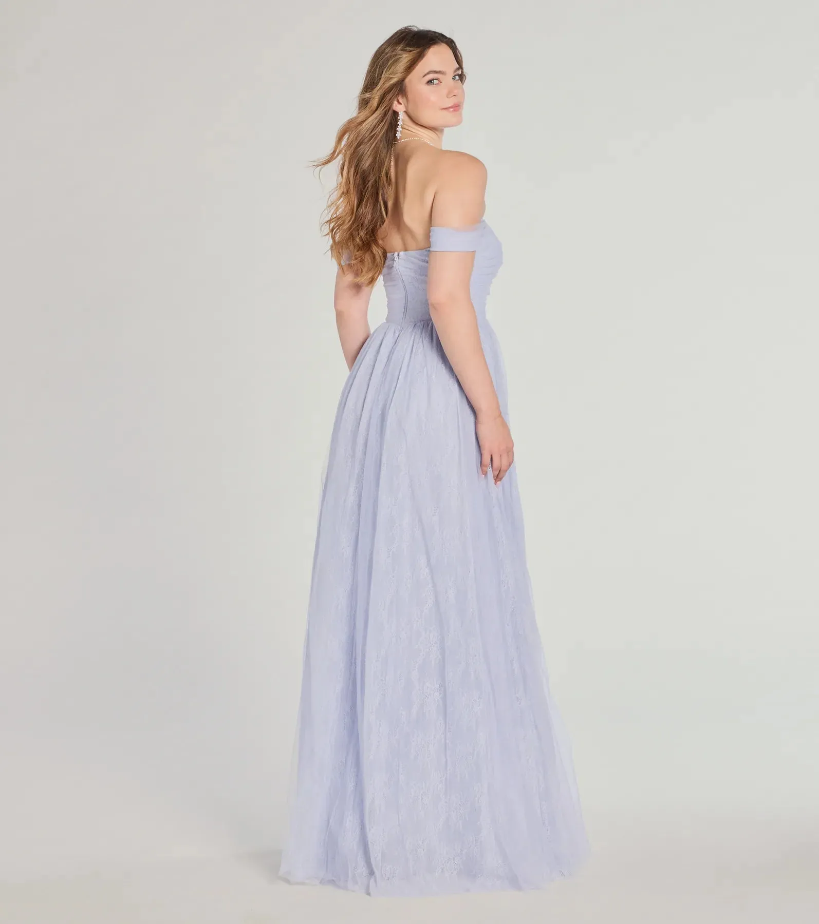Raelynn Off-The-Shoulder A-Line Lace Ball Gown