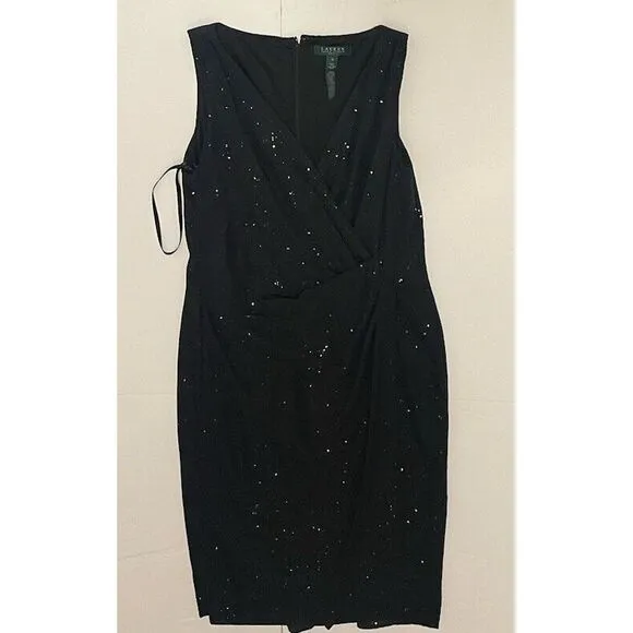 Ralph Lauren Sequin Classy Size 12 Black‎ Long Formal Evening Gown Dress