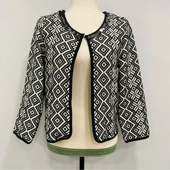 RAPSODIA S/M Tweed Black White Geometric Basketweave Argentina Cotton Jacket