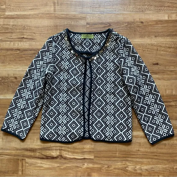 RAPSODIA S/M Tweed Black White Geometric Basketweave Argentina Cotton Jacket
