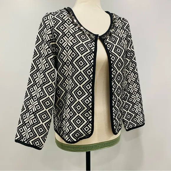 RAPSODIA S/M Tweed Black White Geometric Basketweave Argentina Cotton Jacket