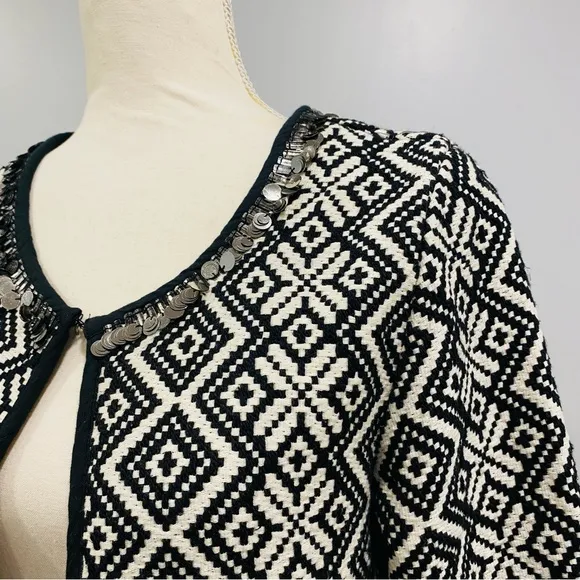 RAPSODIA S/M Tweed Black White Geometric Basketweave Argentina Cotton Jacket