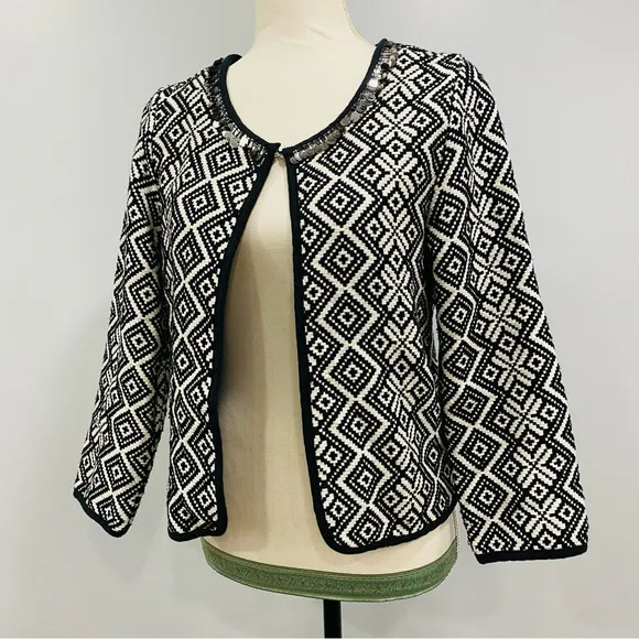 RAPSODIA S/M Tweed Black White Geometric Basketweave Argentina Cotton Jacket
