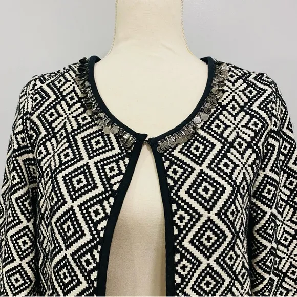 RAPSODIA S/M Tweed Black White Geometric Basketweave Argentina Cotton Jacket