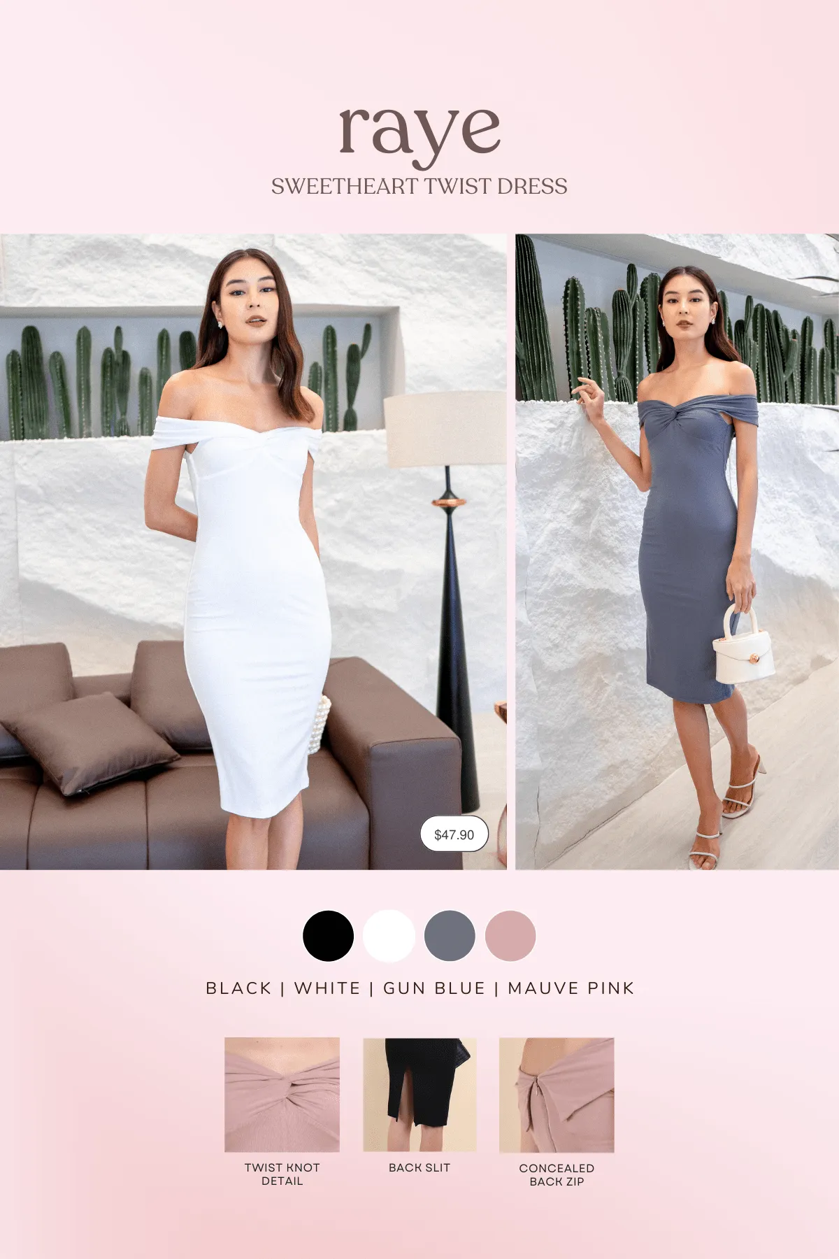 RAYE SWEETHEART TWIST DRESS IN GUN BLUE