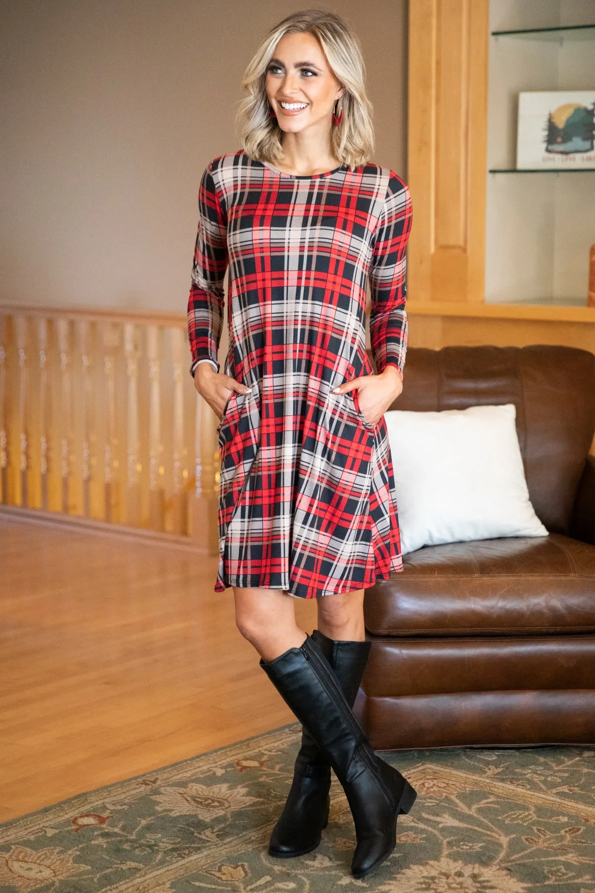 Red and Black Plaid Dress