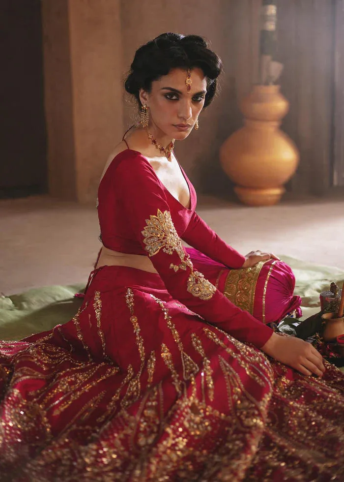 Red Maroon Lehenga Choli with Green Dupatta