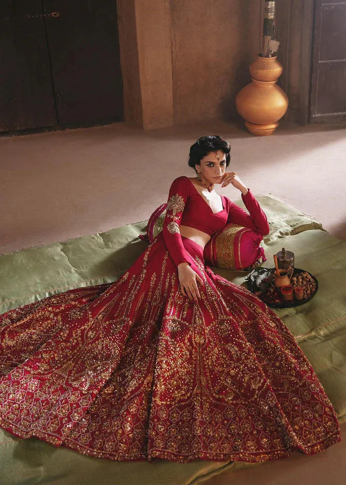 Red Maroon Lehenga Choli with Green Dupatta