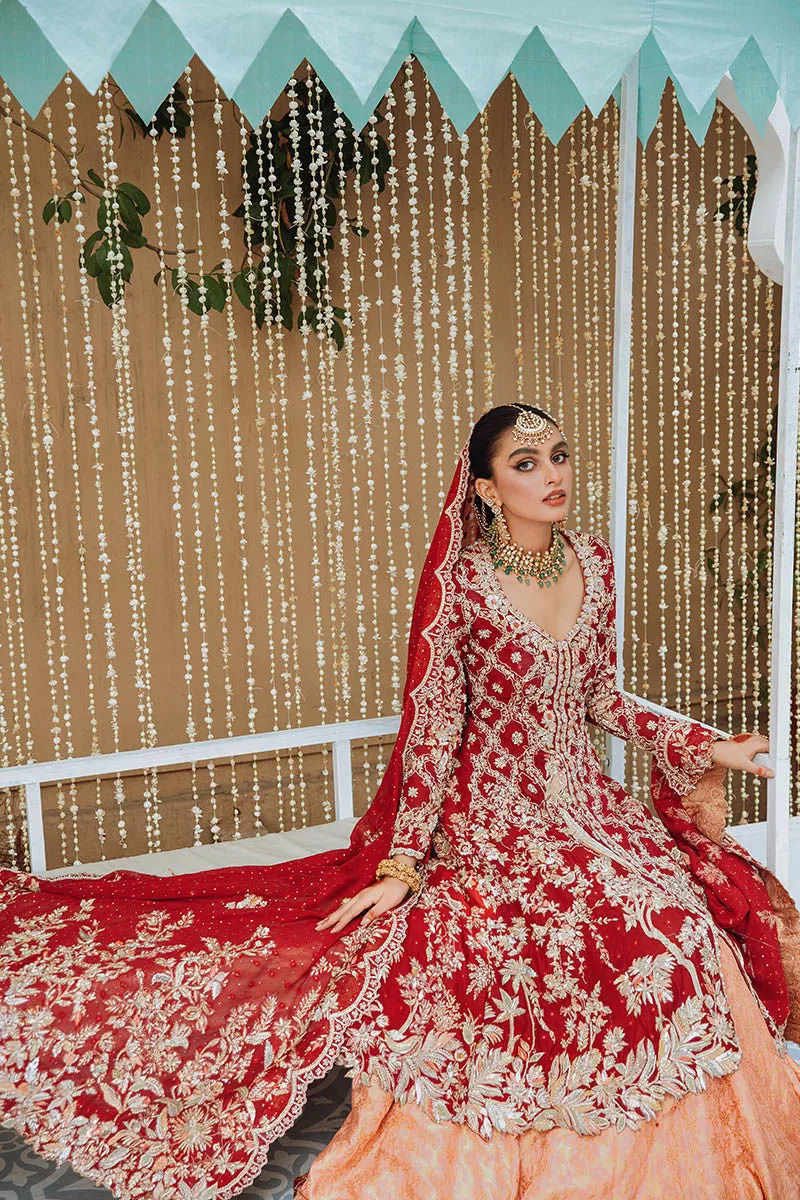 Red Pakistani Bridal Dress in Open  G Lehenga Style