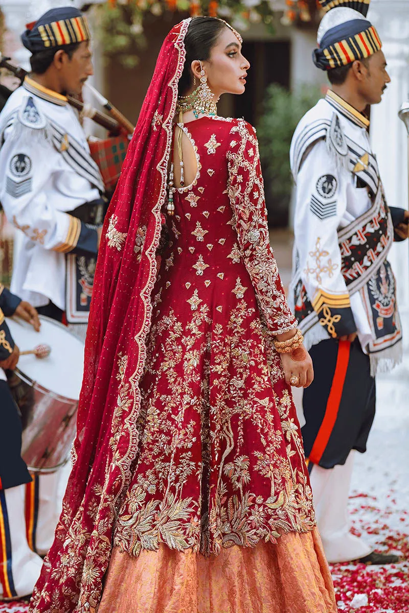 Red Pakistani Bridal Dress in Open  G Lehenga Style