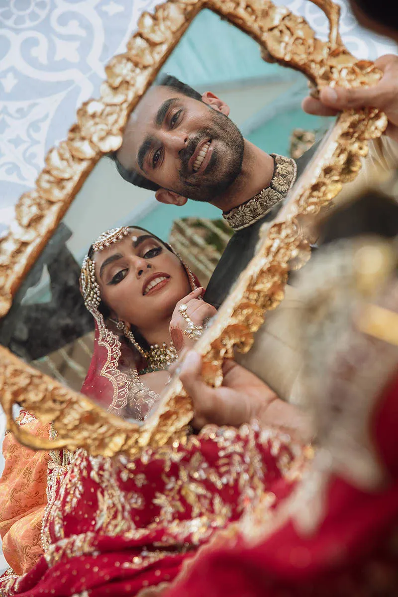 Red Pakistani Bridal Dress in Open  G Lehenga Style