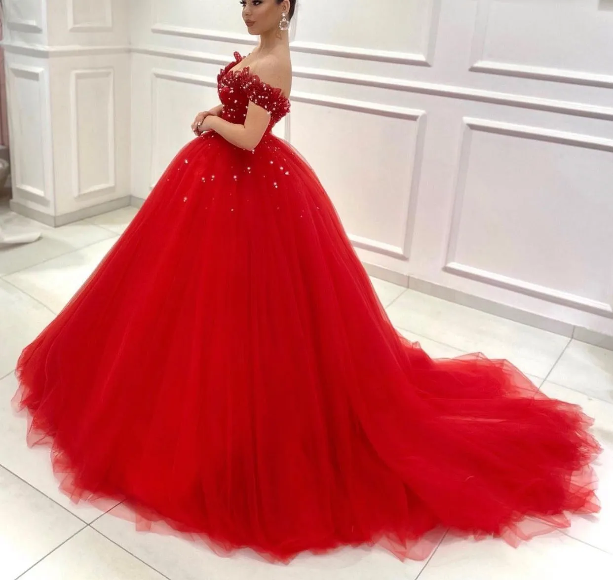 red prom dresses ball gown v neck off the shoulder lace applique elegant prom gowns vestido de graduacion