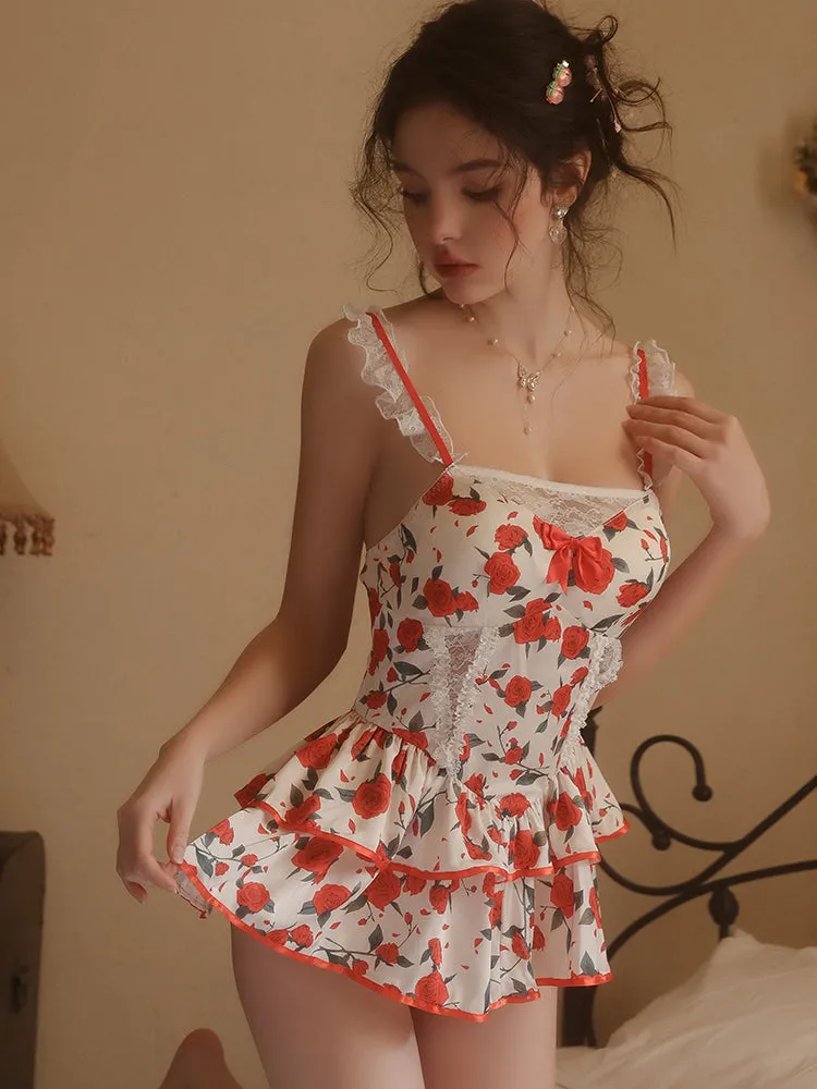 Rose Print Floral Mini Dress